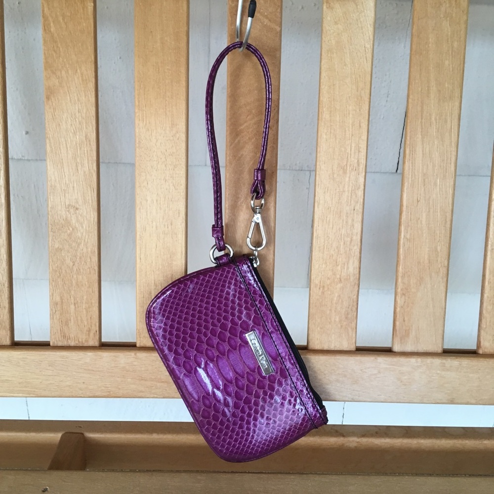 Calvin Klein purple fuchsia snake skin wristlet